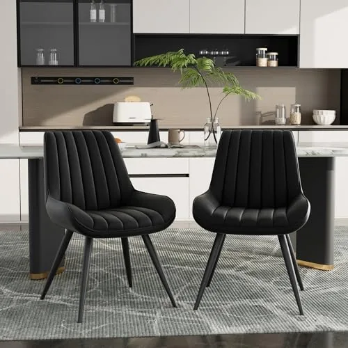 daluvenix dining chairs set of 2 faux leather mid century modern kitchen chairs with soft cushion comfortable upholstered dining room chairs for kitchen black