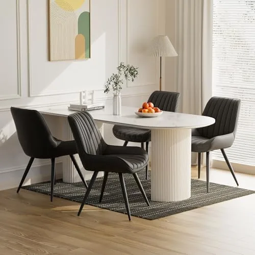 daluvenix dining chairs set of 4 faux leather mid century modern kitchen chairs with soft cushion comfortable upholstered dining room chairs for kitchen black