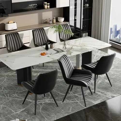 daluvenix dining chairs set of 6 faux leather mid century modern kitchen chairs with soft cushion comfortable upholstered dining room chairs for kitchen black