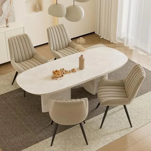 daluvenix mid century modern dining chairs set of 4 soft cushion upholstered fabric kitchen chairs dark beige